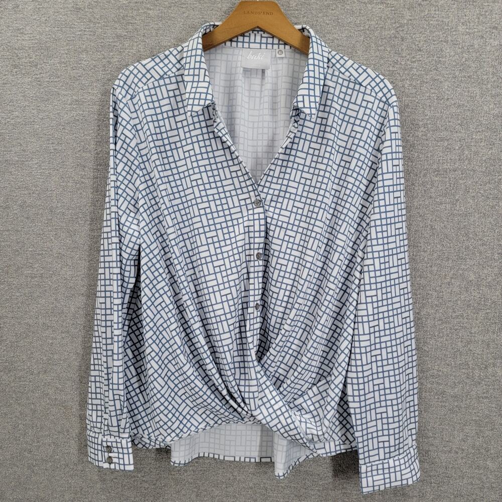 Women's Geometric Blousan-Front Blouse - White/Blue